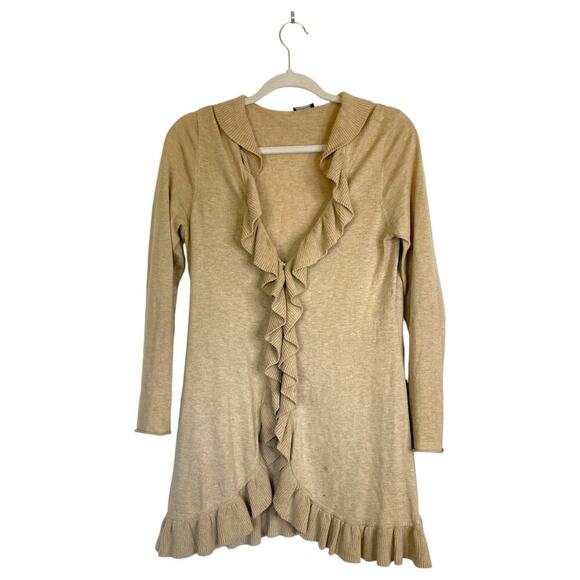 MAGASCHONI Cashmere Blend Ruffle Cardigan Tan Shabby Chic Size Small READ - Picture 1 of 6